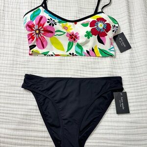 Kate Spade Cropped Tank Bikini Top & High-Cut Bottoms Size M